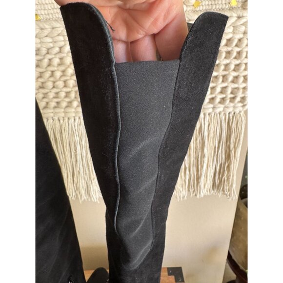 Stuart Weitzman Hitest Black Suede Leather Mid Block Heel Over The Knee Boots - Picture 13 of 16